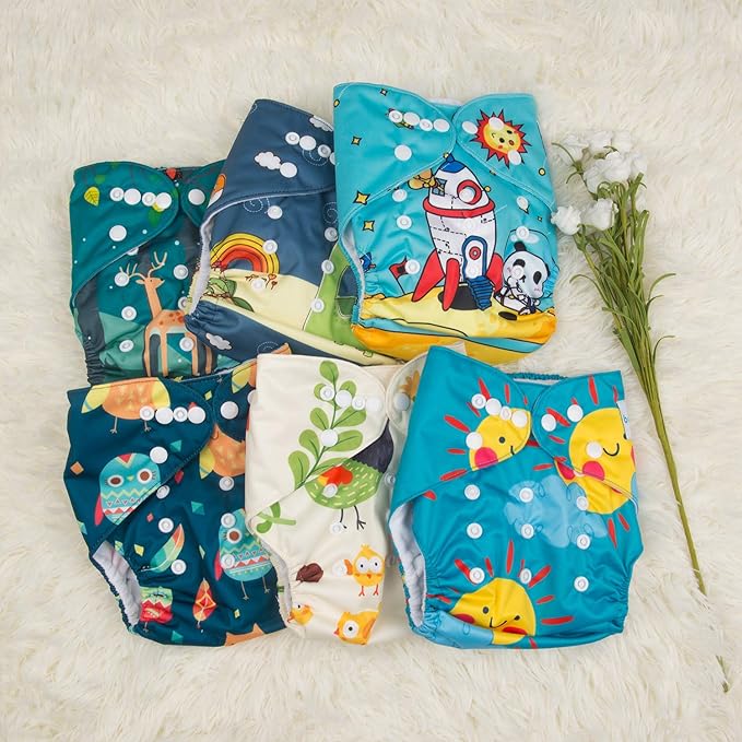 babygoal Reusable Cloth Diapers 6 Pack+6pcs Microfiber Inserts+4pcs Rayon from Bamboo Inserts, One Size Adjustable Washable Pocket Nappy Covers for Baby Boys,Rash-Free