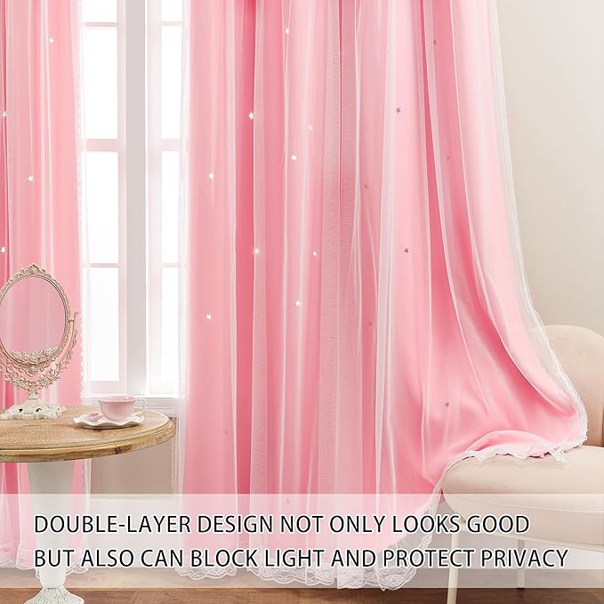 XiDi Pink Curtains for Bedroom Decor, Baby Pink Kids Blackout Curtains for Girls Room, Princess Unicorn Wall Decor Set of 1 Panel, Pink42/54/1