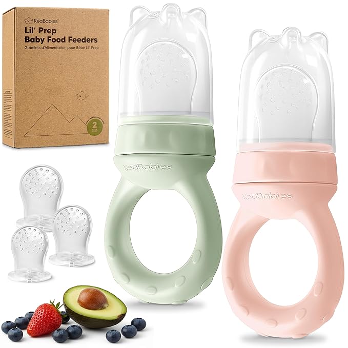 KeaBabies Baby Fruit Feeder 2pk - Silicone Baby Food Feeder for Babies 6-12 Months, Breast Milk Popsicle for Teething, Weaning, Freeze Frozen Solid Food, BPA-Free Infant Feeding Essential (Mellow)