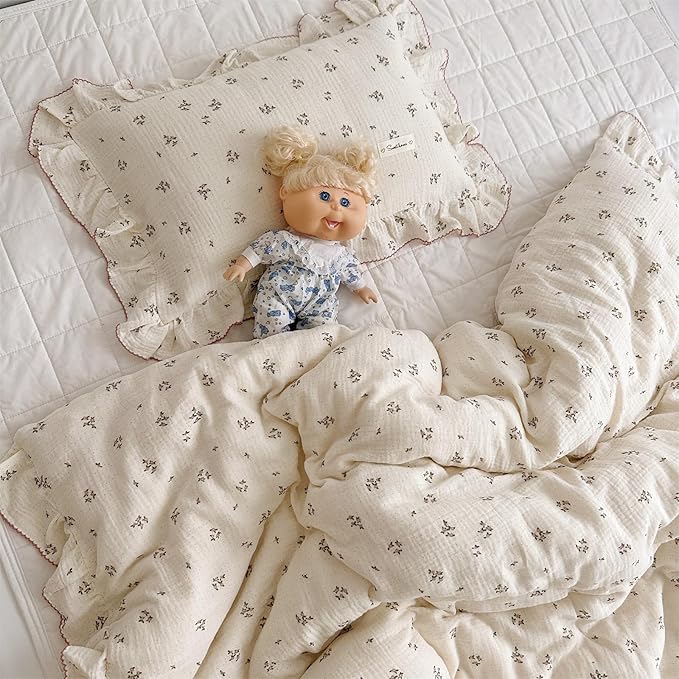AOJIM Cotton Muslin Kids Toddler Pillowcase with Floral Print Patterns for Room Decor Super Soft Nursery Bedding Pillow Cover for Girls Boys Durable Baby Travel Pillowcase, Machine Washable,14x20''