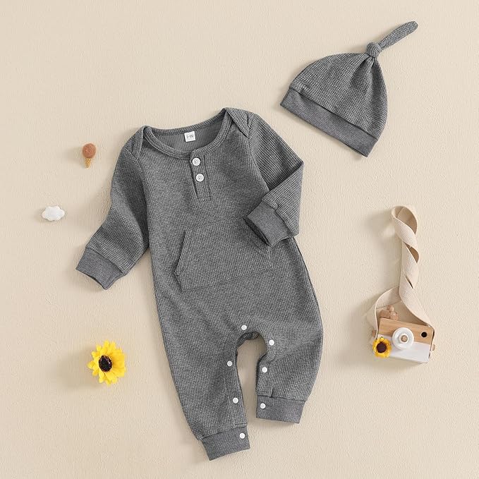 Kuriozud Newborn Infant Unisex Baby Boy Girl Clothes Button Romper Jumpsuit Basic One Piece Outfits