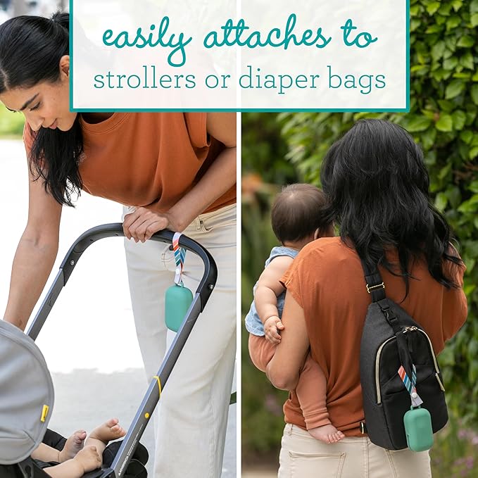 Infantino PaciPod - Premium Silicone Pacifier Holder, Attaches to Stroller or Diaper Bag, Stores up to 2 Pacifiers, Easy to Clean