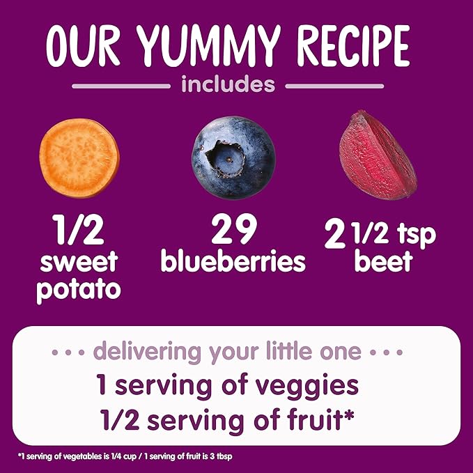 Happy Baby Organics Stage 2 Baby Food Pouches with One Full Serving of Veggies, Nutritious Snack, Clearly Crafted Fruit & Veggie Puree, Sweet Potatoes, Blueberries, & Beets, 4 Ounces