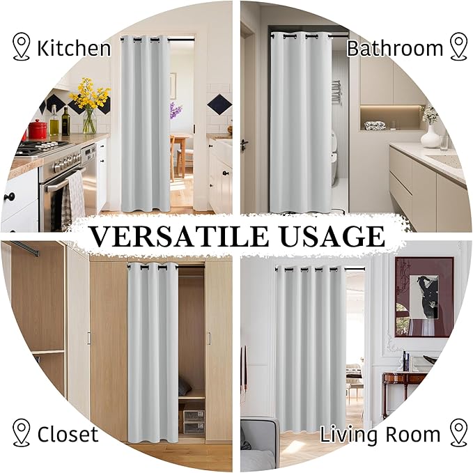 RYB HOME 100% Blackout Doorway Curtains, Closet Curtain for Open Closet, Privacy Room Divider Drape for Bedroom/Temporary Door, 1 Panel, W42 x L80, White