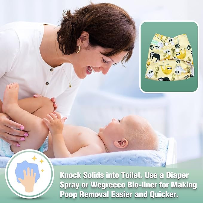 wegreeco Cloth Diapers 6 Pack with 6 Inserts & 1 Wet Bag, Washable Cloth Diapers for Babies, One Size Adjustable Reusable (Animal World)