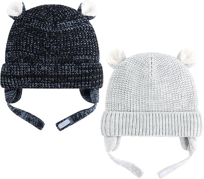 Duoyeree Cozy Baby Beanie with Earflaps and Fleece Lining - Winter Hat for Baby Boys & Girls