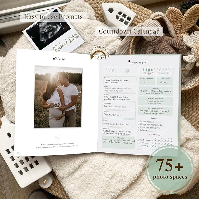 Lanpn My Pregnancy Journal Memory Book for First Time Mom, 156 Page Pregnant Announcement Must Have Planner Scrapbook, Pregnancy Tracking Diary Mom to Be Keepsake Gift for Expecting Parent Sage Green