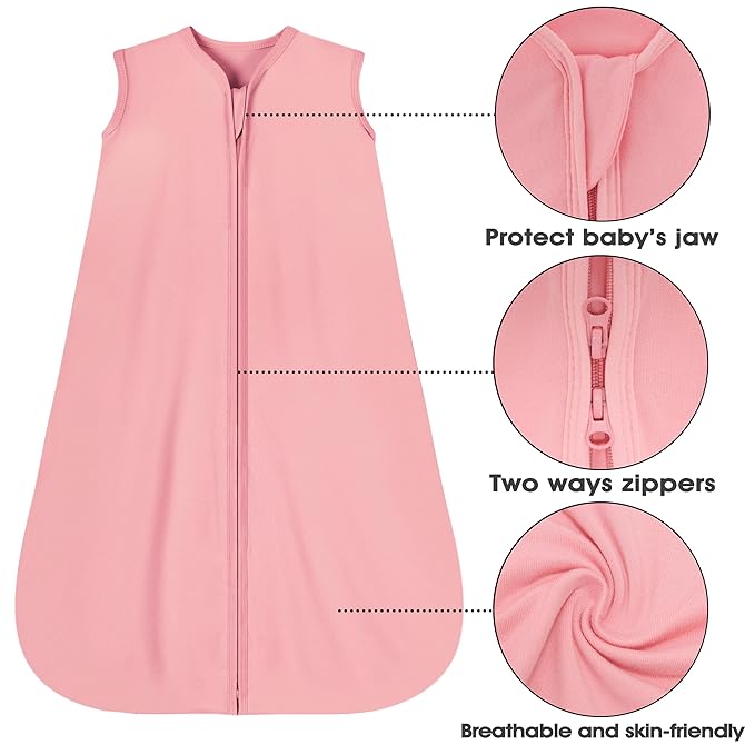 Baby Sleep Sack 6-12 Months 3 Pack Baby Wearable Blanket 100% Rayon Cotton 2-Way Zipper Toddler Sleeping Sack .Comfy Soft Lightweight TOG 0.3 (Banana&Flower&Pink,)
