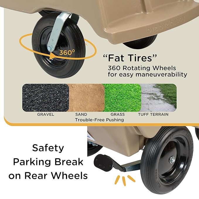 Angeles Bye Bye Buggy 6 Passenger Stroller, Sturdy Daycare Stroller with Fat Tires, Easy-to-Fasten Safety Buckles, Parking Brake, & 360 Pivoting Wheels, Tan