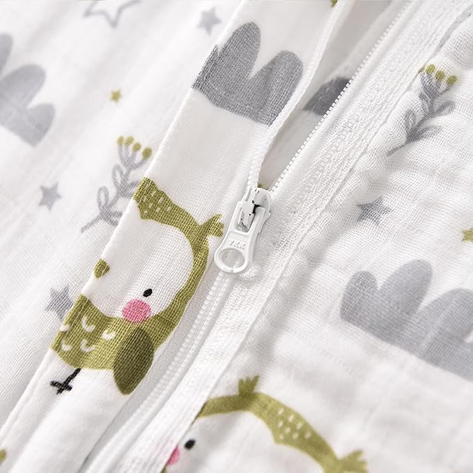 TADO MUSLIN Toddler Sleep Sack 2-4T, 0.5 TOG Lightweight Wearable Blanket, 100% Organic Cotton Muslin, Sleeveless, 2-Way YKK Zipper, OEKO-TEX Certified, Owl