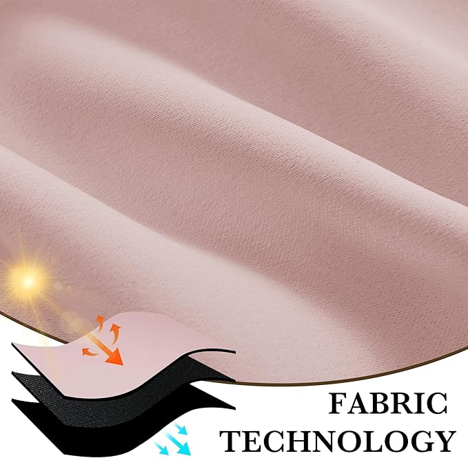 RYB HOME 100% Blackout Short Curtains for Small Window, Thermal Insulated Total Room Darkening Noise Reducing Curtains for Kitchen Bathroom Basement, 34 inches Wide by 48 inches Long, Baby Pink