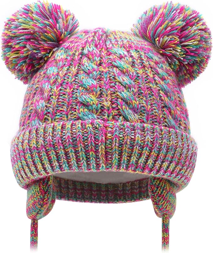 Duoyeree Toddler Winter Hat with Earflap Scarf Hood Thick Warm Kids Skull Cap for Baby Girls Boys