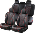 Doogo SeatCovers Full Set, Leather SeatCovers, Waterproof 5 Seats Black and Red Driver SeatCovers, Car Seat Protector Accessories Fit for Most Vehicles