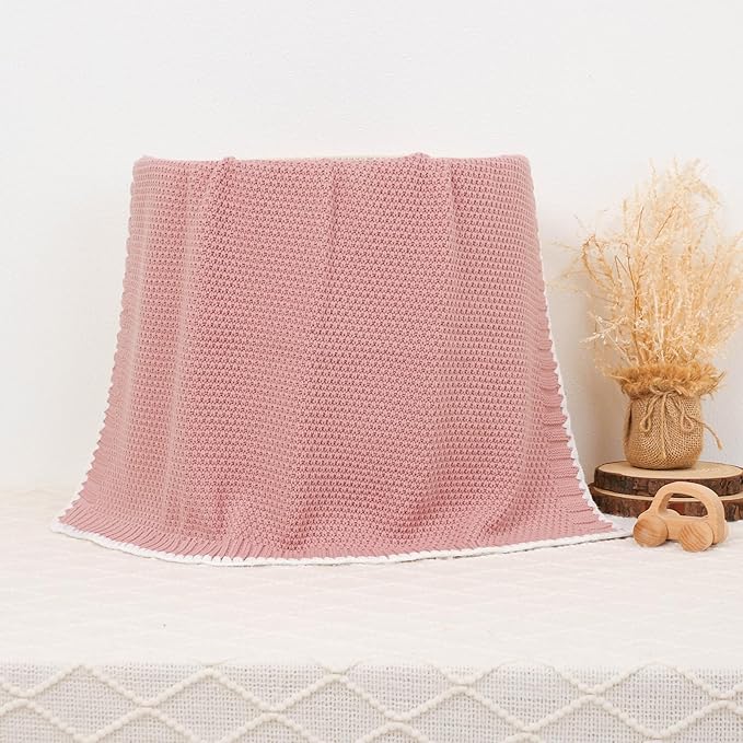 Neiwech Baby Blanket Knit Cozy Soft Lightweight Crib Stroller Nursery Receiving Swaddling Blankets for Newborn Infants Boys Girls Pink 30x40 Inch