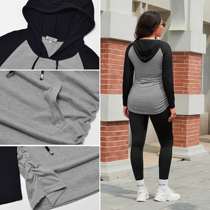 GINKANA Maternity Hoodie Long Sleeves Shirts Casual Maternity Top Pregnancy Sweatshirt Casual Clothes