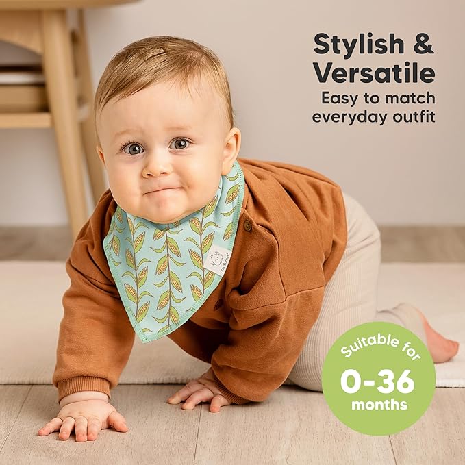 8-Pack Organic Baby Bandana Bibs for Boys, Girls - Super Absorbent Triangle Baby Bibs for Drooling and Teething Infant, 100% Cotton Extra Soft for Newborn, Infant 0-36 Months (Countryside)