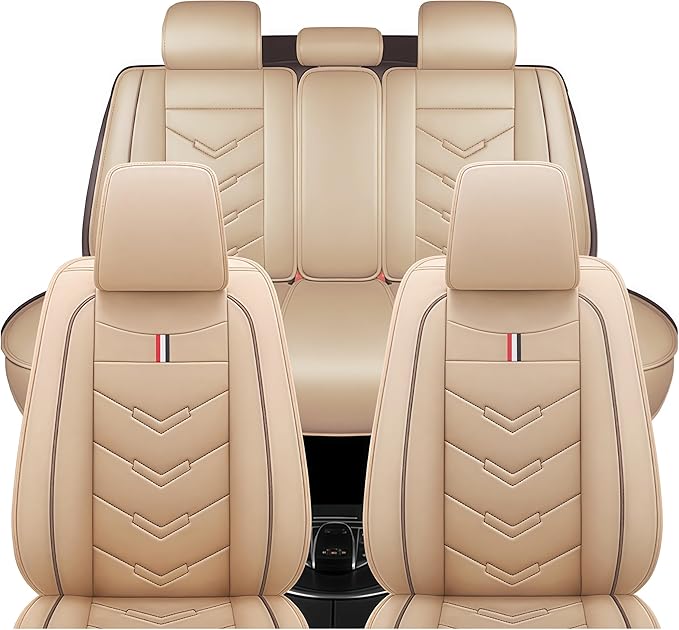 Leather Car Seat Covers Fit for LR Defender 2020-2025, 5 Seater Waterproof and Wear-Resistant Seat Cover Interior Accessories(Full Set,Beige)