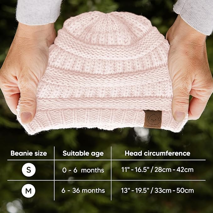 3-Pack Baby Beanies for Boys, Girls - Stretchy Knit Baby Hats, Cute Newborn & Toddler Winter Hat, Soft & Warm Infant Beanie 0-6 Months (Sweet Pea, S)