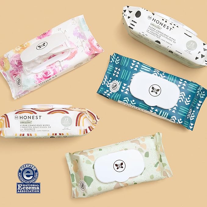 The Honest Company Clean Conscious Multi-Use Wipes | Hypoallergenic + Unscented for Sensitive Skin | Over 99% Water, Compostable, Plant Based, Baby Wipes | Pattern Play, 576 Count