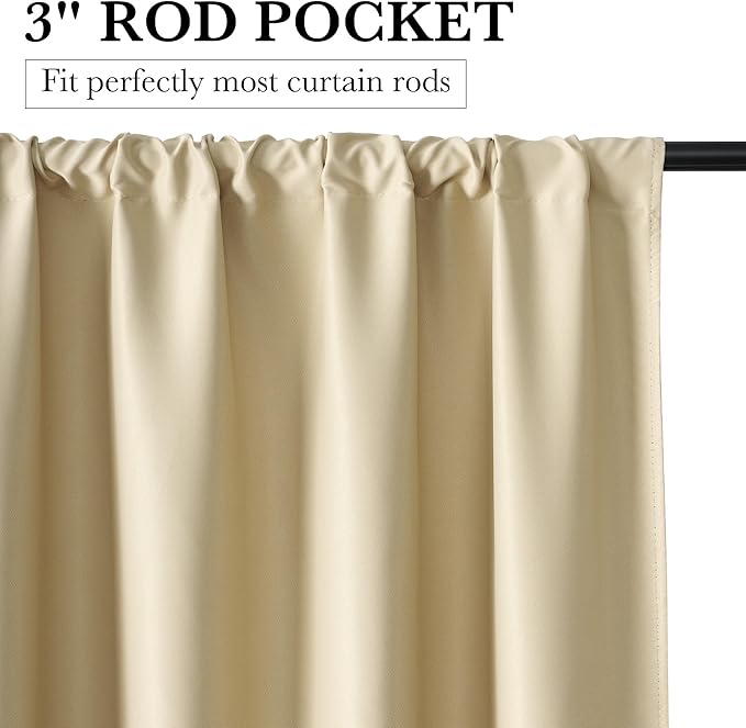 RYB HOME 100% Blackout Bathroom Curtains Over Sink 24 inches Long, Heat & UV Blocking Total Room Darkening Noise Reducing Curtains for Basement RV Campers, Biscotti Beige, 2 Panels Set