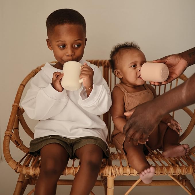 mushie 100% Silicone Training Cup & Straw for Toddlers | 6 Months+ (Ivory)