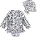Infant Baby Girl Swimsuit One-Piece Long Sleeve Rash Guard with Hat Set Floral Zipper Bathing Suit Leopard Beach Wear