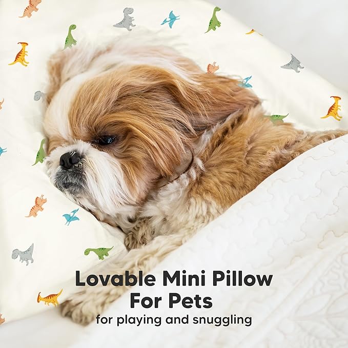 Mini Toddler Pillow with Pillowcase - 9x13 My Little Dreamy Travel Kids Pillow for Sleeping, Toddler Bed, Small, Tiny, Organic Cotton Pillowcase, Soft & Breathable, Kids 2-4 Years Old (Roarsome)