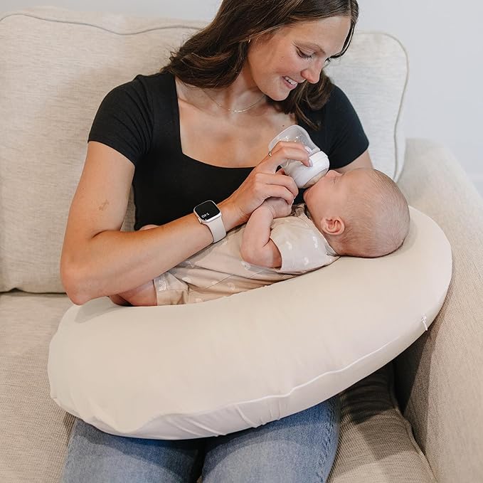 Konssy 2 Pack Nursing Pillow Covers, Stretchy and Soft Nursing Cover for Breastfeeding Pillows, Pillow Slipcover for Baby Girls Boys Newborn (Beige,Pink), Standard