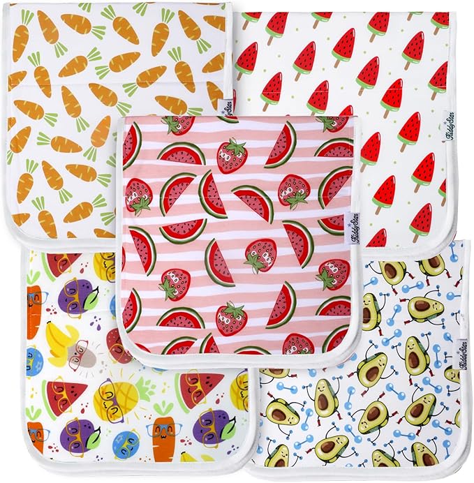 5-Pack Organic Cotton Burp Cloths – Large, Ultra-Soft 3-Layer Towels for Burping, Shoulder & Hand Use, Highly Absorbent