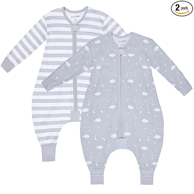 Mama Cheetah Toddler Sleep Sack with Feet, Long Sleeve 1.0 TOG Organic Cotton Baby Sleeping Bag with Legs, Wearable Blanket for Walkers with 2-Way Zipper, Toddler Blanket for Girls and Boys 2T, 2-Pack