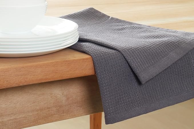 PurpleEssences Waffle Weave Kitchen Towel, 100% Cotton - 15 x 25 Inches, with Hanging Loop Ultra Soft Absorbent Quick Drying Dish Cloth, Tea and Hand Towels, 6 Pack - Fall Thanksgiving - Dark Grey