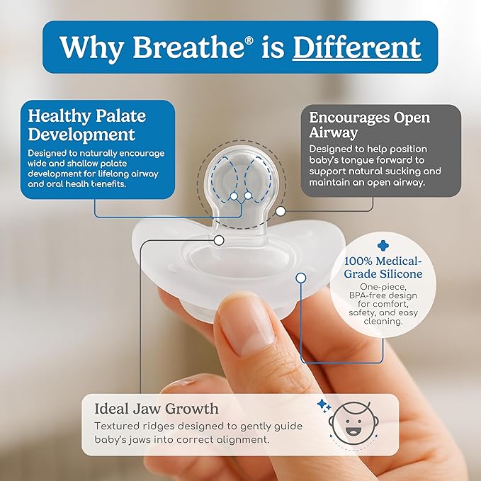 Breathe Baby Pacifier – Patented Design for Natural Oral & Facial Development - BPA-Free, Latex-Free, Pediatrician Developed - Dishwasher Safe 2 Pack (Stage 4: 13+ Months)