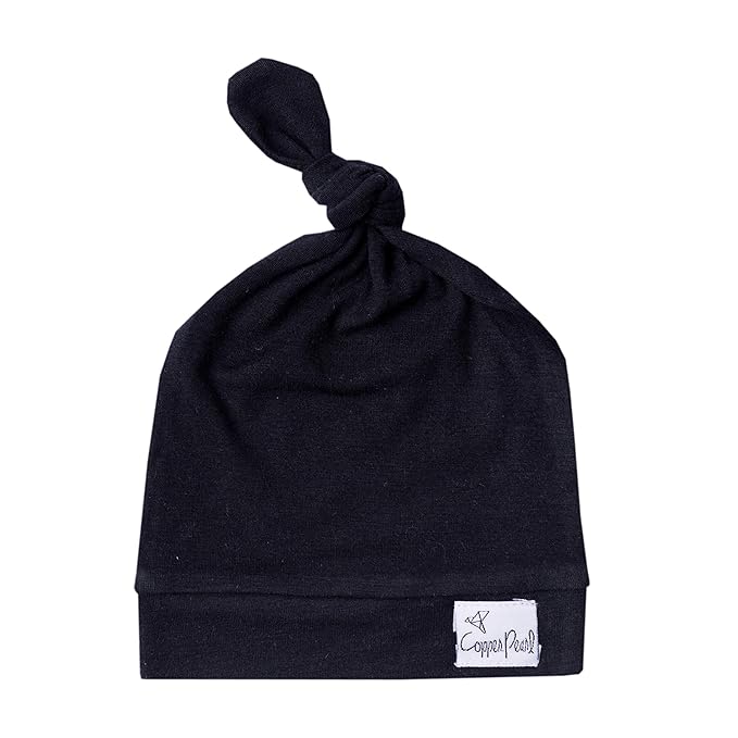 Copper Pearl Baby Beanie Hat Top Knot Stretchy Sof Midnight