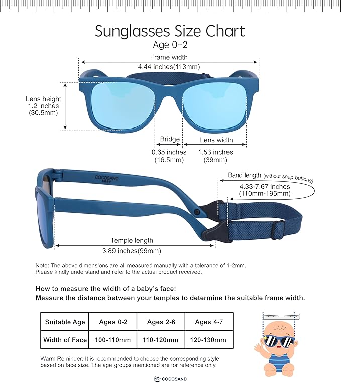 COCOSAND Flexible Baby Sunglasses with Strap Polarized UV Protection for Toddler Infant Newborn Boy Girl Age 0-24 Months