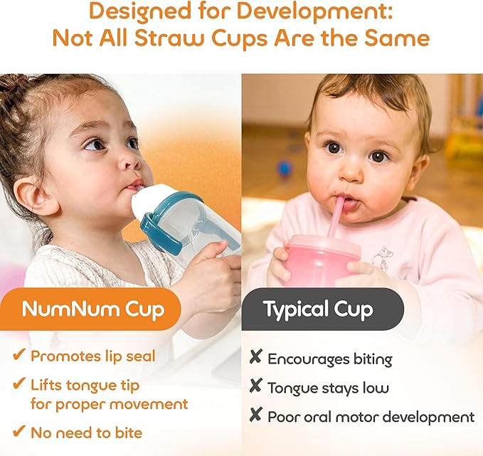 NumNum Baby Straw Cup, Weighted Straw Cup, Spill Proof Sippy Cups with Straw for 6-12 Months, Toddler Drinking Cups, Baby Essentials (1-Pack, Orange)