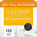 LILLYDOO Diaper Pants Toddlers - Size 5 (24-35 lbs), Monthly Supply (132 Count), Skin-Friendly, Ultrasoft, Chlorine-Free, Snug Fit & Absorbent Pull On Diapers