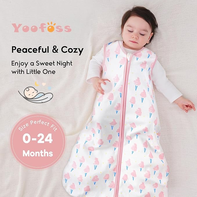 Yoofoss Baby Sleep Sack 12-18 Months 0.5 Tog Wearable Blanket for Baby, 3 Pack 100% Organic Cotton Infant Toddler Sleeping Sack 2-Way Zipper Lightweight Sleep Sack