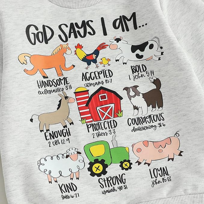 Nyapruwe Toddler Baby Boy Fall Outfit Funny Print Long Sleeve Sweatshirt Joggers Pants Set Kids Warm Winter Clothes