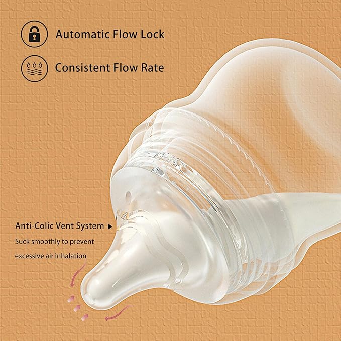 Silicone Bottle Nipple, Anti Colic Nipples for Baby, Natural Feel, M, 3 Months+, 4 Counts