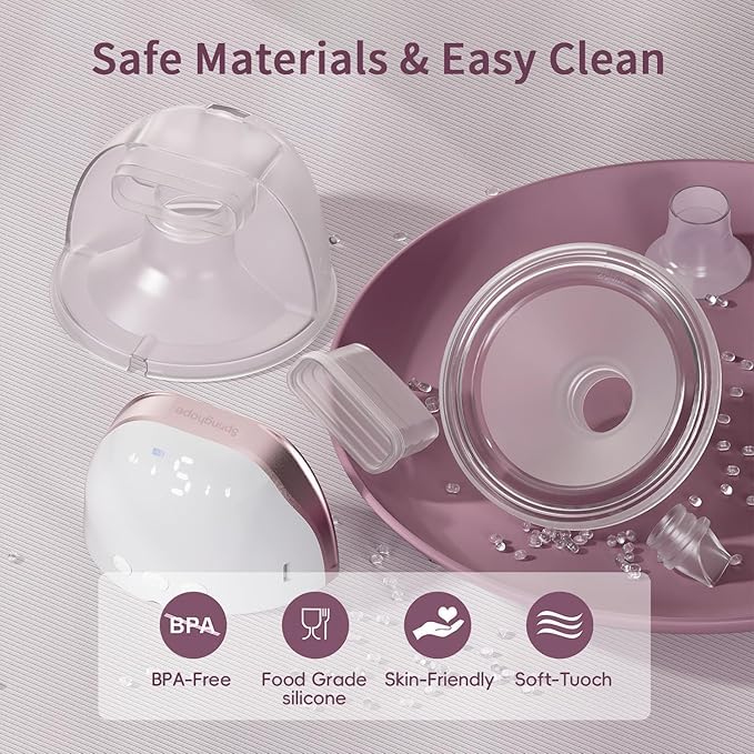 Springhope No.586 Electric Breast Pump Hands Free, Wearable Breastfeeding Pump Wirless & Portable with 4 Modes & 9 Levels, Comfortabl Silicone Flange 19/21/24/28 mm BPA Free, 2 Pack