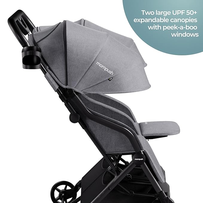 Mompush Lithe Double Stroller, Lightweight Side by Side Stroller for Newborn and Toddler, Easy Fold, Spacious Seats with Recline, UPF50+ Canopy