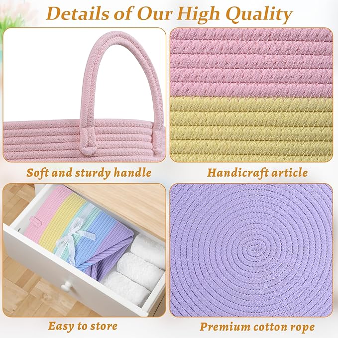 67L Rainbow Storage Basket for Organizing, 20"×13" Large Laundry Baskets, Cotton Rope Woven Blanket Basket, Toy Storage for Kids, Collapsible Blankets Storage for Living Room, Nursery Room