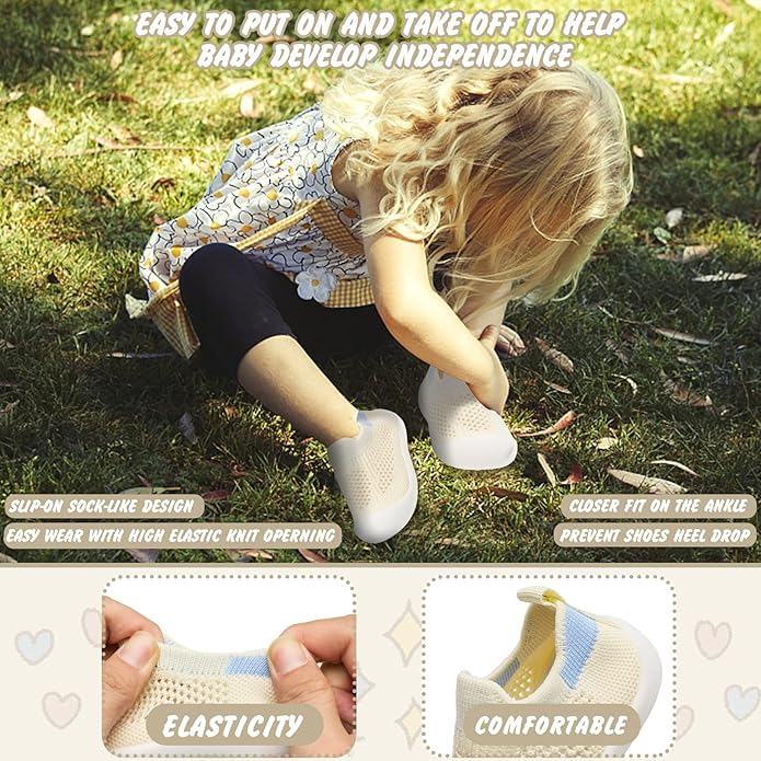Baby Walking Shoes Toddler Girl Boy Soft Sole Breathable Cotton Canvas Shoes Infant Lightweight Non-Slip Safer Slip-on First Walkers Shoes Casual Tennis Wide Sneakers Rubber Soles Running Outdoor