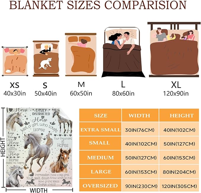 Horse Blanket for Boys Girls, Flowers Animals Kids Throw Blanket Gift for Child, Fluffy Cozy Soft Lightweight Blankets for Bed Office, 40x50 Inches