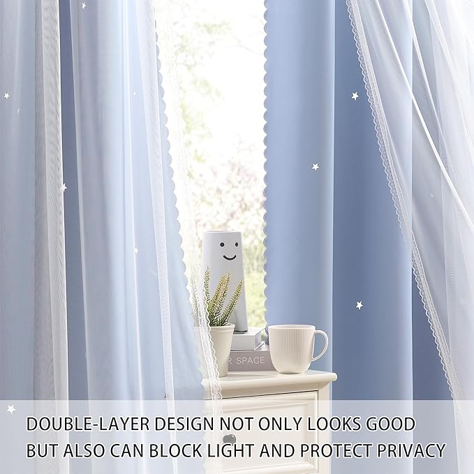 XiDi Light Blue Curtains for Bedroom, Girls Room Blackout Curtains, Kids Room Darkening Curtains Decor, 1 Panel 34/63/1