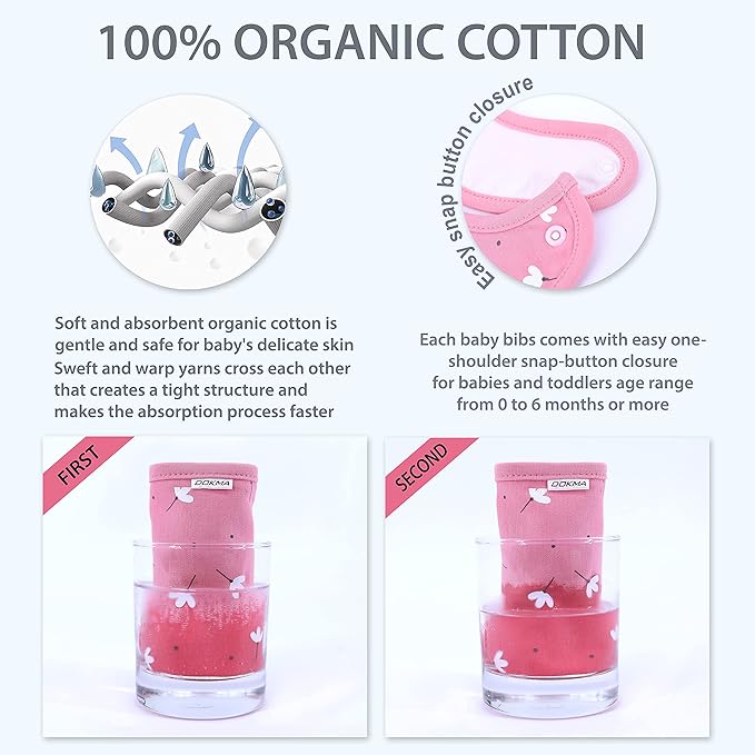 DOKMA Set 8 Organic Cotton Baby Drool Bibs - Bandana Teething Bibs for Baby - Bandana Drool Bibs - Ultra Soft, No Scratch