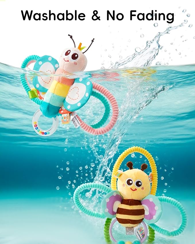 Jollybaby Soft Baby Rattles & Plush Rings Toy for Newborn 0-3-6-12 Months, Sensory Developmental Hand Teether Toys for Infant 0-2-4-7-8-9 Months, Baby Shower & Birthday Gifts - Butterfly
