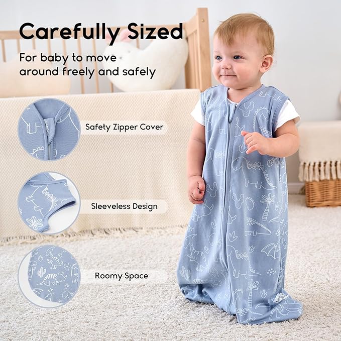 Yoofoss Baby Sleep Sack 6-12 Months 0.5 Tog Wearable Blanket for Baby, 3 Pack 100% Organic Cotton Infant Toddler Sleeping Sack 2-Way Zipper Lightweight Sleep Sack