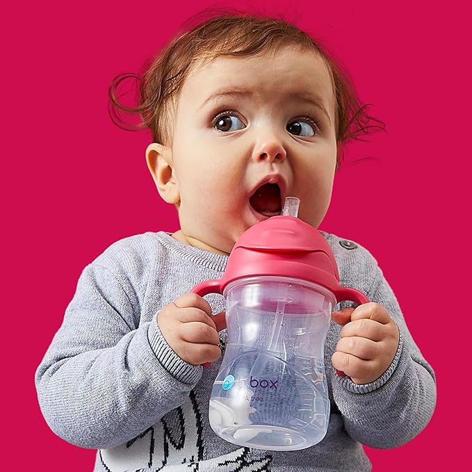 b.box Sippy Cup with Weighted Straw (2-Pack). Leak Proof, Easy Grip. BPA Free & Dishwasher Safe. Ideal for Babies 6m+ to Toddlers (cobalt + bubblegum, 8oz)