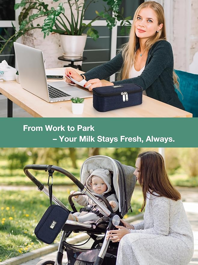 Breast Milk Cooler Travel Bag, Real-Time Temperature Display, Holds 20oz Breastmilk Storage Bag with 2 Breast Milk Ice Pack, Cooling & Waterproof Portable Cooler for Moms on The Go (Blue)